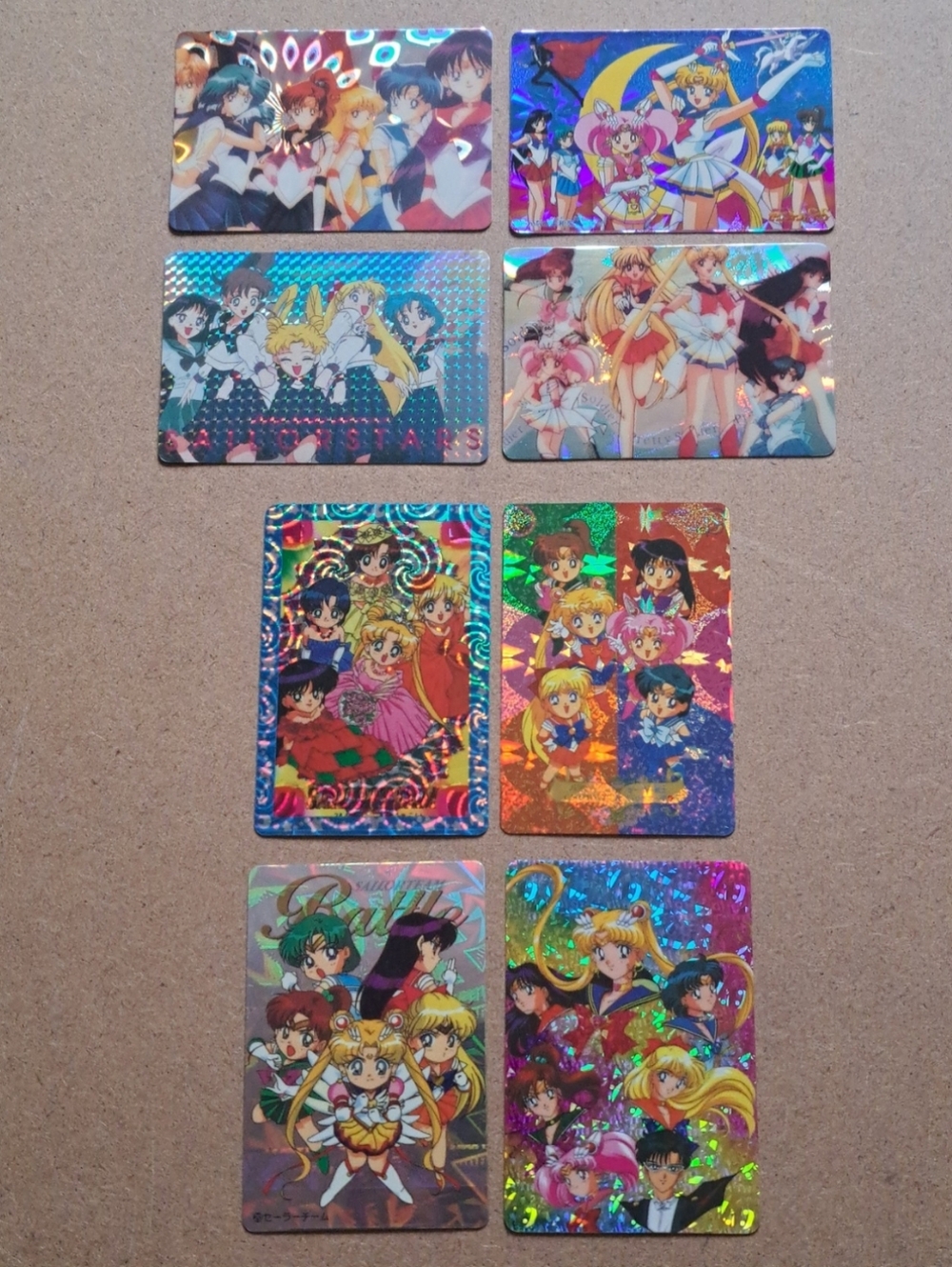 Vintage 90s Sailor Moon Holographic Prism Sticker Cards Lot of 8 | Bandai Japan